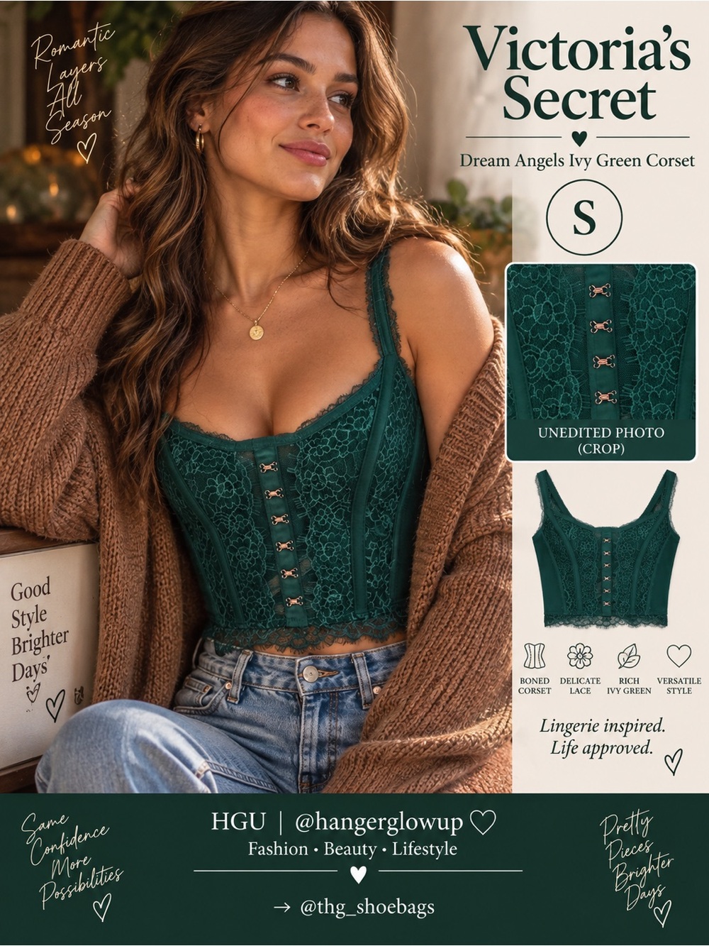 Victoria’s Secret Dream Angels Ivy Green Lace Corset Bustier Top S NWT